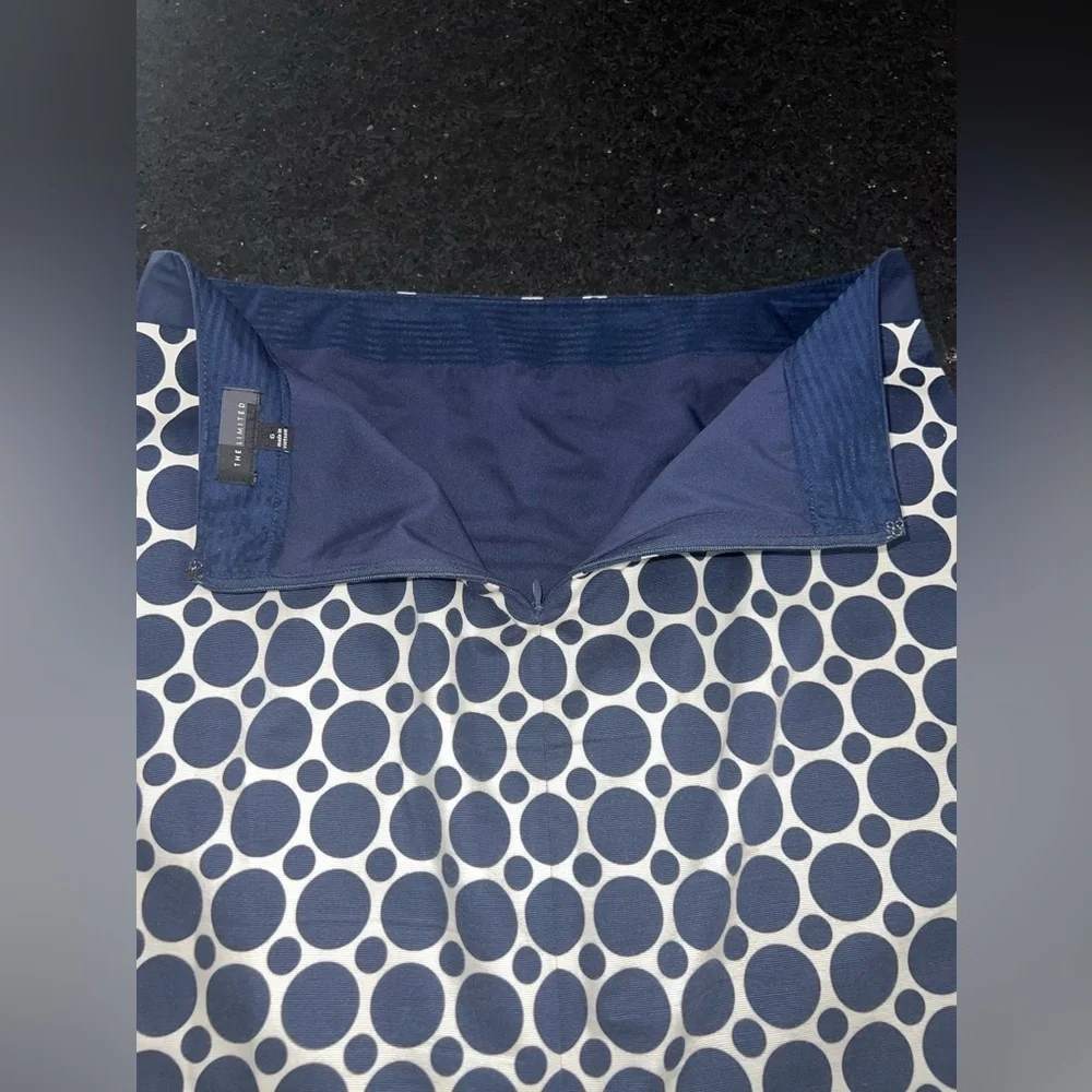 THE LIMITED NAVY BLUE WHITE POLKA DOT PENCIL SKIRT POCKETS LINED SZ 6